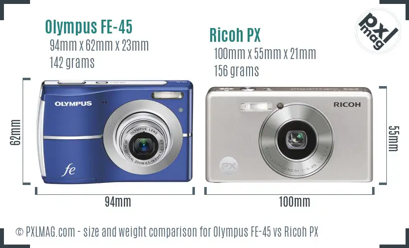 Olympus FE-45 vs Ricoh PX size comparison