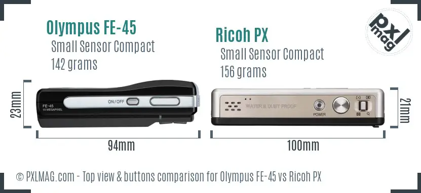 Olympus FE-45 vs Ricoh PX top view buttons comparison