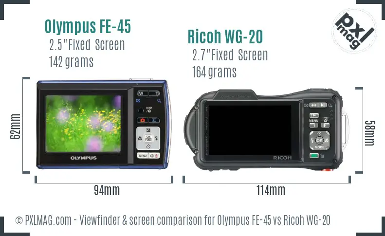 Olympus FE-45 vs Ricoh WG-20 Screen and Viewfinder comparison