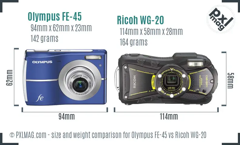 Olympus FE-45 vs Ricoh WG-20 size comparison