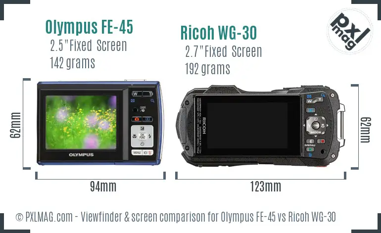 Olympus FE-45 vs Ricoh WG-30 Screen and Viewfinder comparison