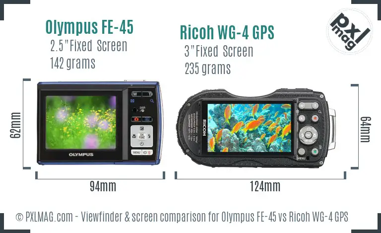 Olympus FE-45 vs Ricoh WG-4 GPS Screen and Viewfinder comparison
