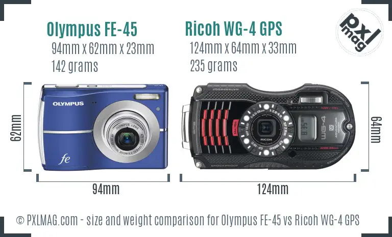 Olympus FE-45 vs Ricoh WG-4 GPS size comparison