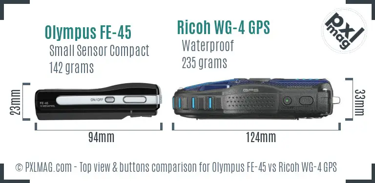 Olympus FE-45 vs Ricoh WG-4 GPS top view buttons comparison