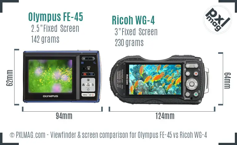 Olympus FE-45 vs Ricoh WG-4 Screen and Viewfinder comparison