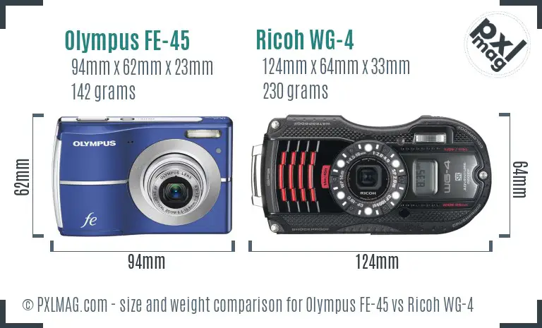 Olympus FE-45 vs Ricoh WG-4 size comparison