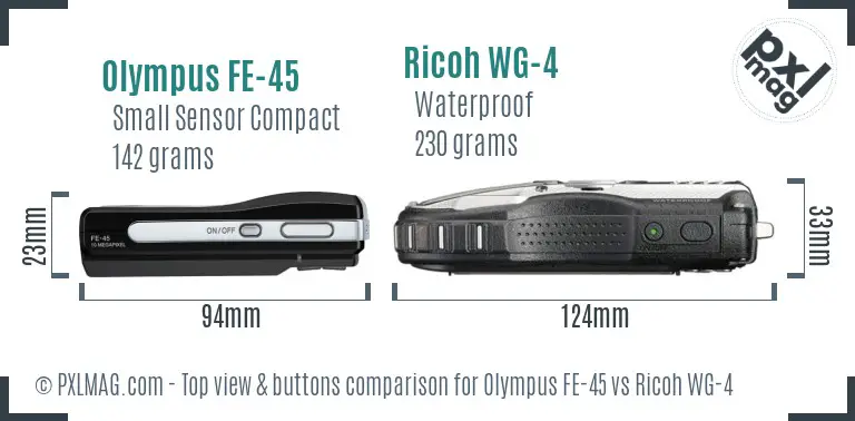 Olympus FE-45 vs Ricoh WG-4 top view buttons comparison