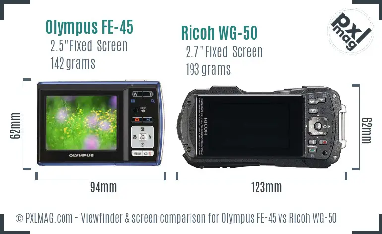 Olympus FE-45 vs Ricoh WG-50 Screen and Viewfinder comparison