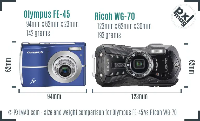 Olympus FE-45 vs Ricoh WG-70 size comparison