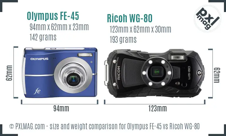 Olympus FE-45 vs Ricoh WG-80 size comparison