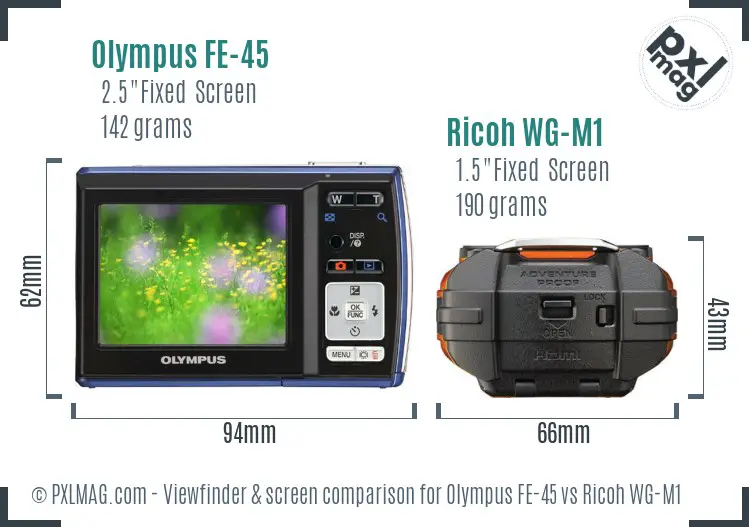 Olympus FE-45 vs Ricoh WG-M1 Screen and Viewfinder comparison Olympus FE-45 vs Ricoh WG-M1 Screen and Viewfinder comparison