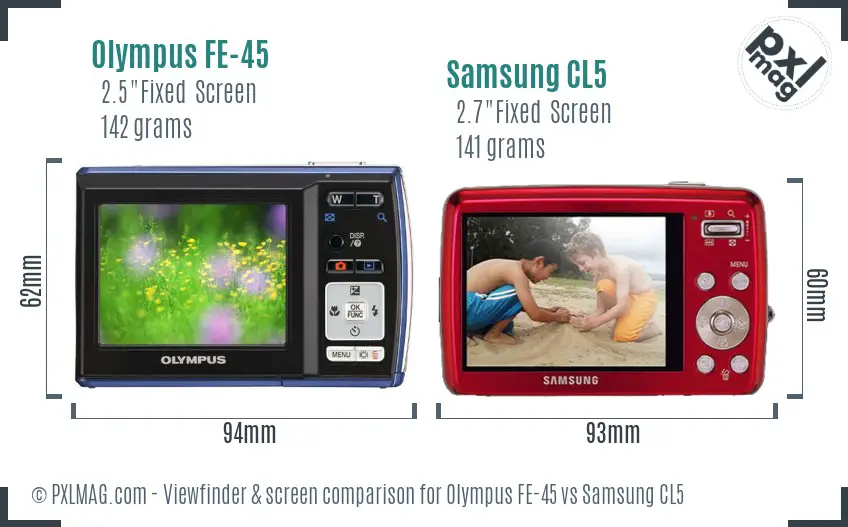 Olympus FE-45 vs Samsung CL5 Screen and Viewfinder comparison