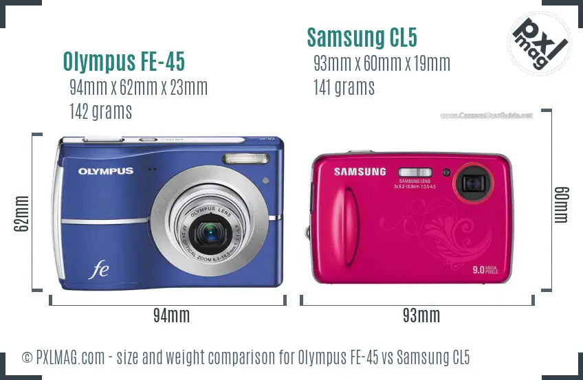 Olympus FE-45 vs Samsung CL5 size comparison