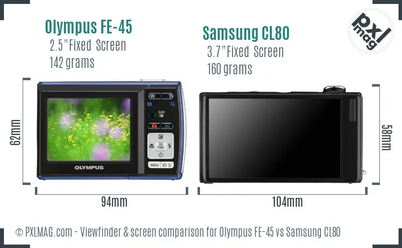 Olympus FE-45 vs Samsung CL80 Screen and Viewfinder comparison