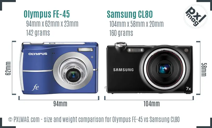 Olympus FE-45 vs Samsung CL80 size comparison