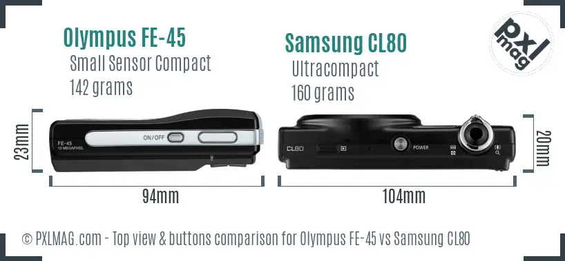 Olympus FE-45 vs Samsung CL80 top view buttons comparison