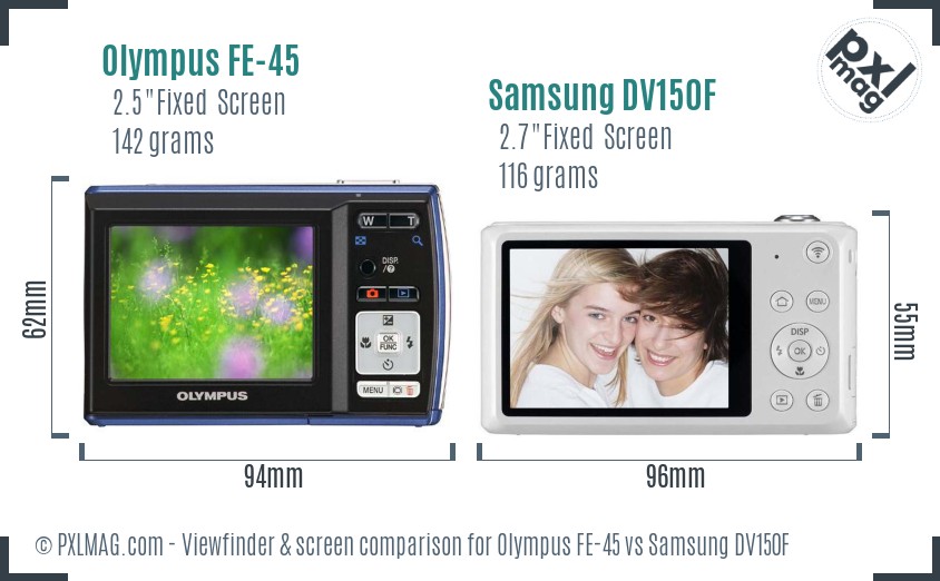 Olympus FE-45 vs Samsung DV150F Screen and Viewfinder comparison