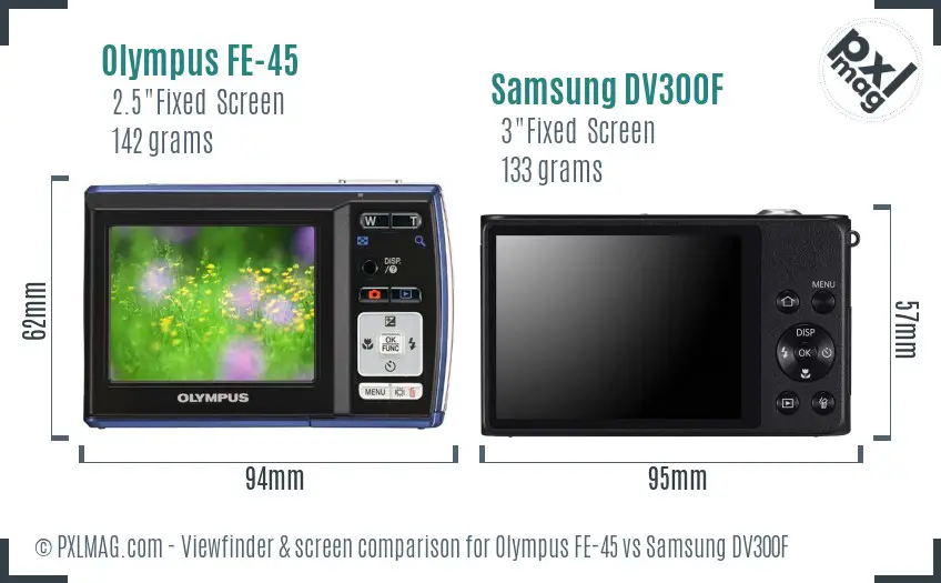 Olympus FE-45 vs Samsung DV300F Screen and Viewfinder comparison Olympus FE-45 vs Samsung DV300F Screen and Viewfinder comparison