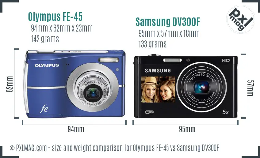 Olympus FE-45 vs Samsung DV300F size comparison Olympus FE-45 vs Samsung DV300F size comparison