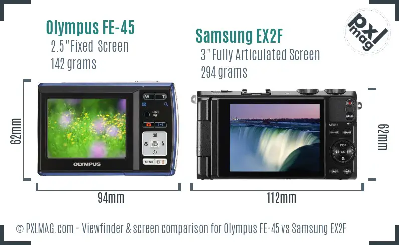Olympus FE-45 vs Samsung EX2F Screen and Viewfinder comparison