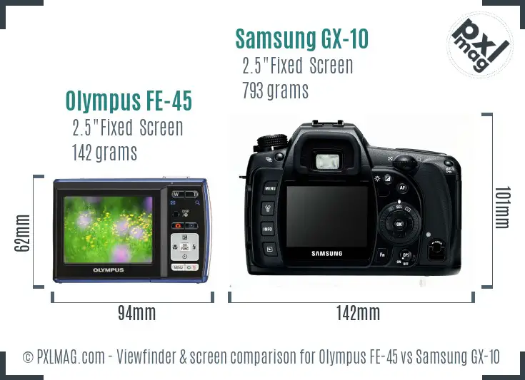 Olympus FE-45 vs Samsung GX-10 Screen and Viewfinder comparison