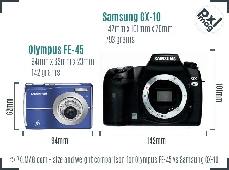 Olympus FE-45 vs Samsung GX-10 size comparison