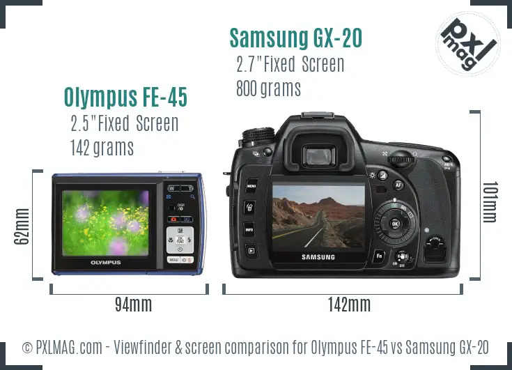Olympus FE-45 vs Samsung GX-20 Screen and Viewfinder comparison