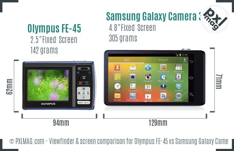 Olympus FE-45 vs Samsung Galaxy Camera 3G Screen and Viewfinder comparison