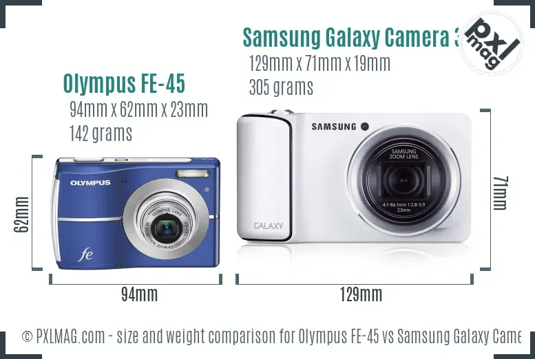 Olympus FE-45 vs Samsung Galaxy Camera 3G size comparison