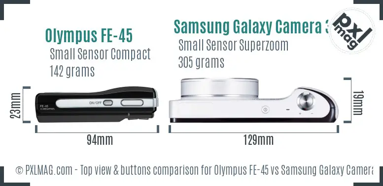 Olympus FE-45 vs Samsung Galaxy Camera 3G top view buttons comparison