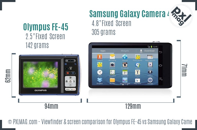 Olympus FE-45 vs Samsung Galaxy Camera 4G Screen and Viewfinder comparison