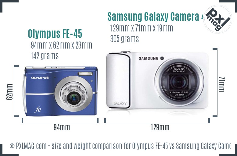 Olympus FE-45 vs Samsung Galaxy Camera 4G size comparison