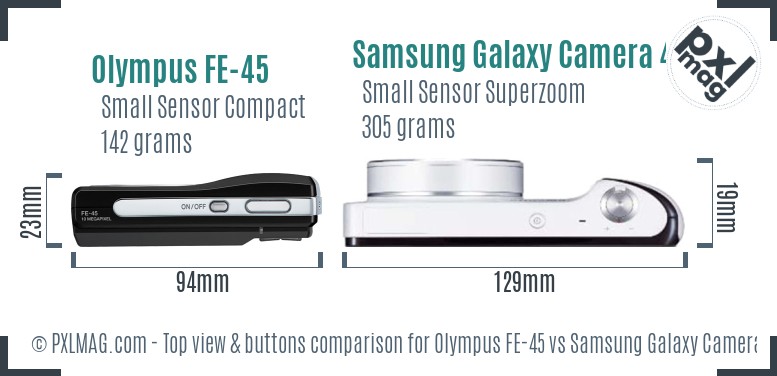Olympus FE-45 vs Samsung Galaxy Camera 4G top view buttons comparison