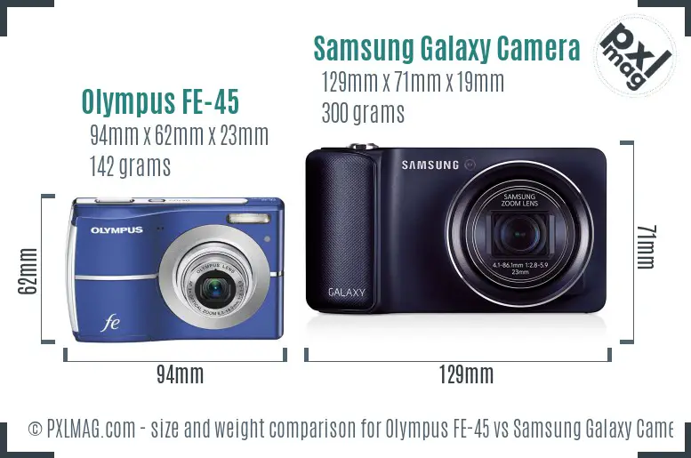 Olympus FE-45 vs Samsung Galaxy Camera size comparison