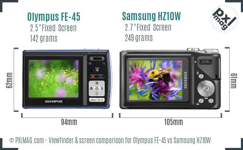 Olympus FE-45 vs Samsung HZ10W Screen and Viewfinder comparison Olympus FE-45 vs Samsung HZ10W Screen and Viewfinder comparison
