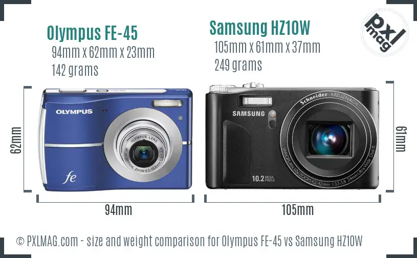 Olympus FE-45 vs Samsung HZ10W size comparison Olympus FE-45 vs Samsung HZ10W size comparison