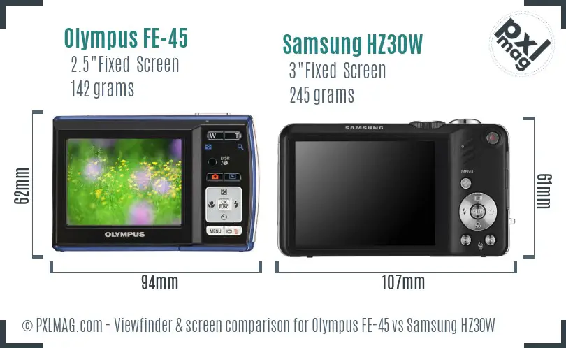 Olympus FE-45 vs Samsung HZ30W Screen and Viewfinder comparison