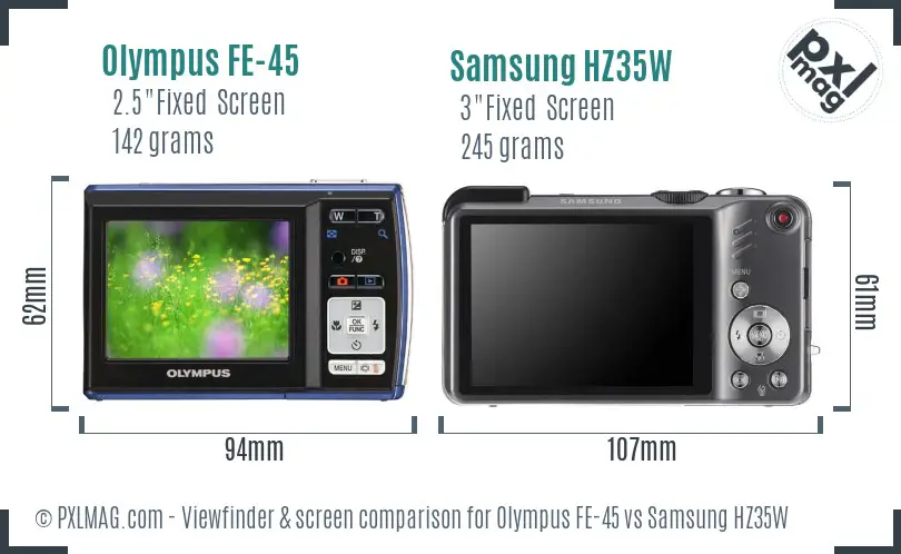 Olympus FE-45 vs Samsung HZ35W Screen and Viewfinder comparison