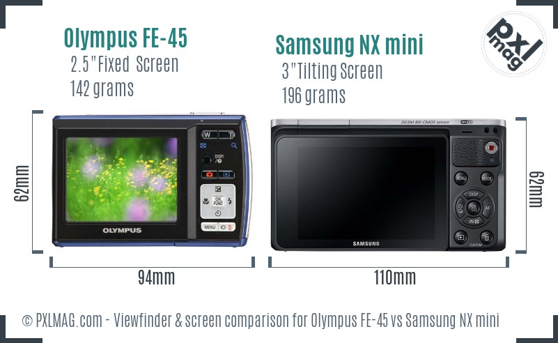 Olympus FE-45 vs Samsung NX mini Screen and Viewfinder comparison