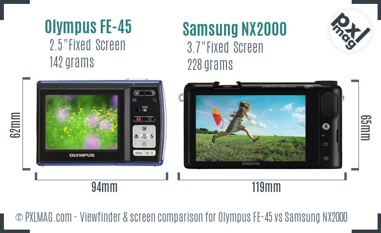 Olympus FE-45 vs Samsung NX2000 Screen and Viewfinder comparison