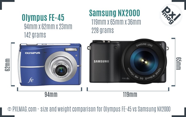 Olympus FE-45 vs Samsung NX2000 size comparison