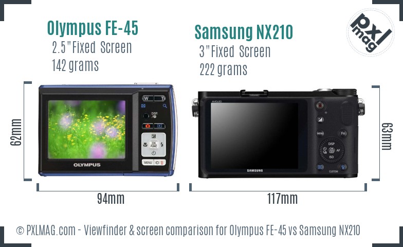 Olympus FE-45 vs Samsung NX210 Screen and Viewfinder comparison