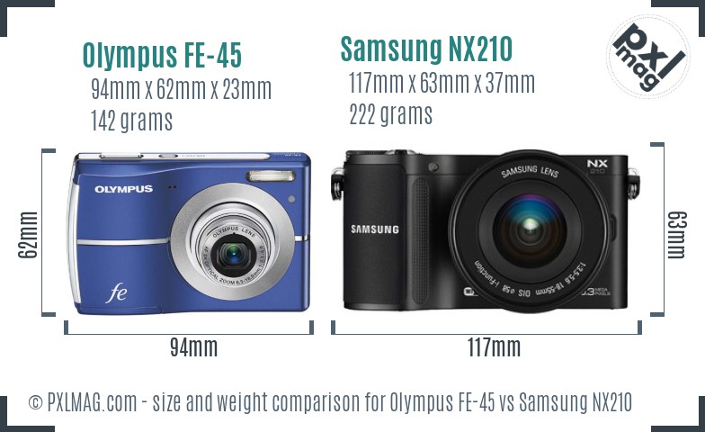 Olympus FE-45 vs Samsung NX210 size comparison
