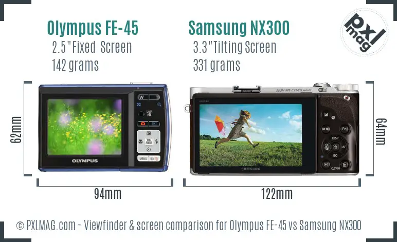 Olympus FE-45 vs Samsung NX300 Screen and Viewfinder comparison