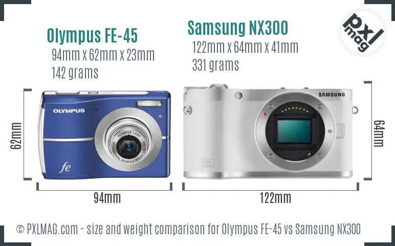 Olympus FE-45 vs Samsung NX300 size comparison