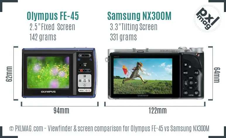 Olympus FE-45 vs Samsung NX300M Screen and Viewfinder comparison