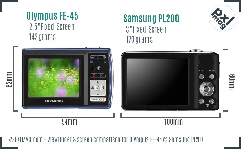 Olympus FE-45 vs Samsung PL200 Screen and Viewfinder comparison