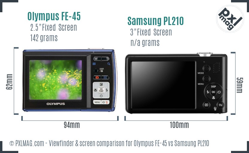 Olympus FE-45 vs Samsung PL210 Screen and Viewfinder comparison