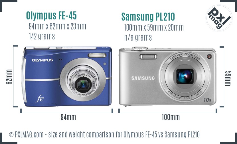 Olympus FE-45 vs Samsung PL210 size comparison