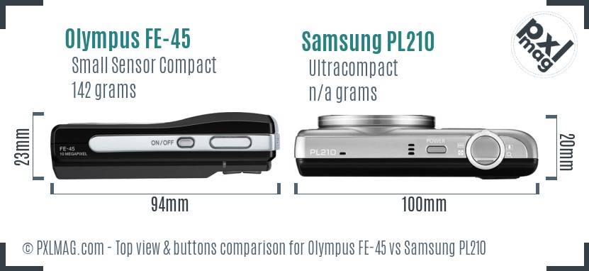 Olympus FE-45 vs Samsung PL210 top view buttons comparison
